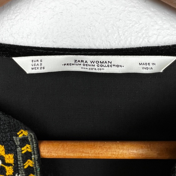 Zara Black Velveteen Mulberry Long Sleeve V-neck Boho Embroidered Mini Dress - Picture 6 of 8